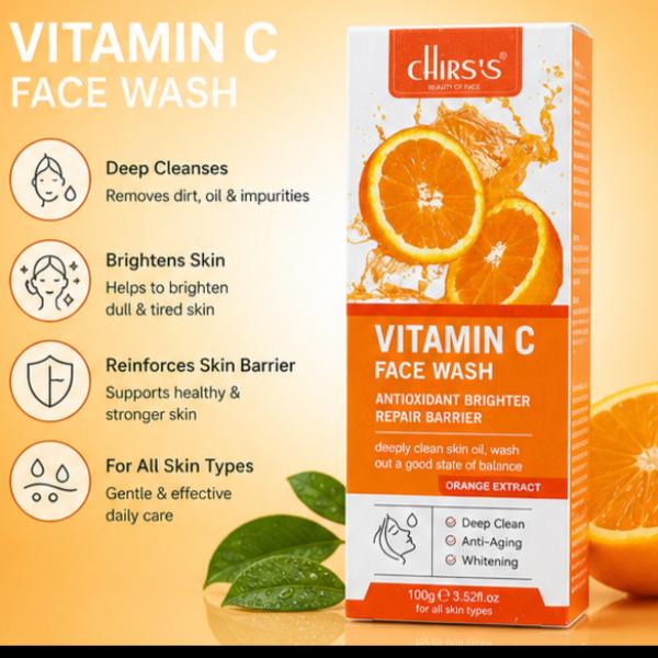 Chris's Beauty Vitamin C & Orange Extract Face Wash – Deep Cleansing, Brightening Facial Cleanser for Daily Use, Removes Oil, Dirt & Impurities