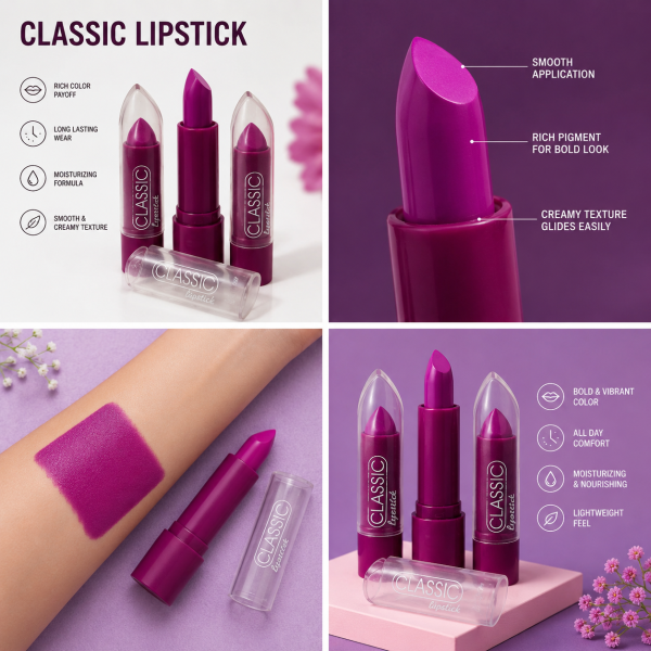 Classic Lipstick Creamy Matte Finish Long Lasting Rich Color Lip Makeup