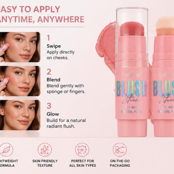 Colorina Makeup Studio Blush Stick Soft Matte Finish Long-Wearing 4.5g