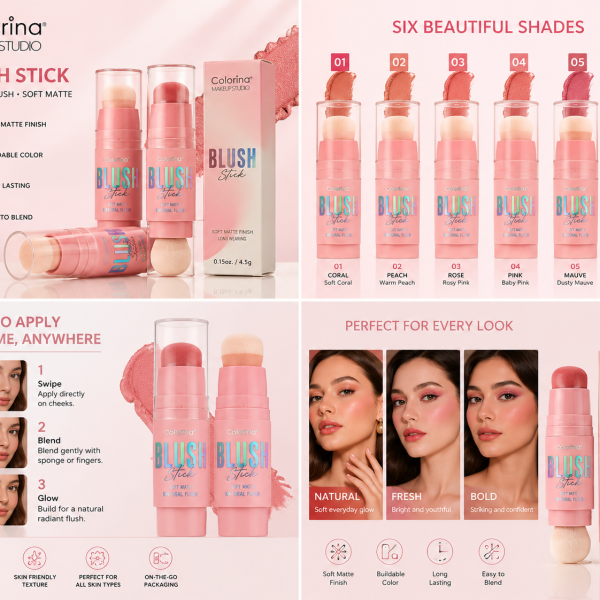 Colorina Makeup Studio Blush Stick Soft Matte Finish Long-Wearing 4.5g