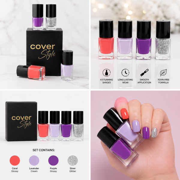 Cover Style 4 Stunning Shades Nail Polish Set Long Lasting Glossy Nail Colors