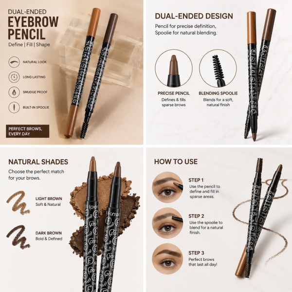 Dual Ended Eyebrow Pencil Define Fill Shape Natural Looking Perfect Brows
