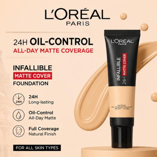 L’Oréal Paris Infallible 24H Matte Cover Foundation – Full Coverage Oil Control