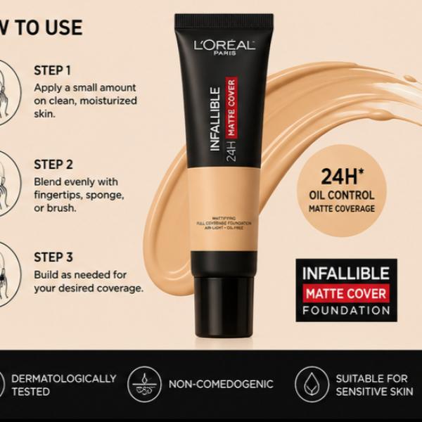 L’Oréal Paris Infallible 24H Matte Cover Foundation – Full Coverage Oil Control