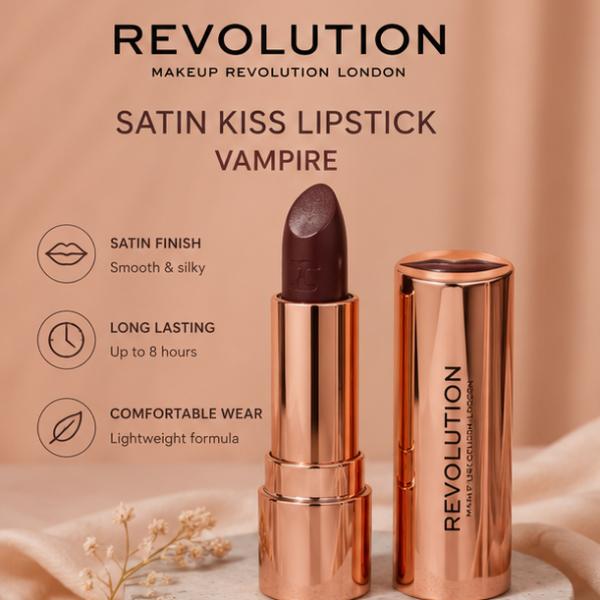 Makeup Revolution London Satin Kiss Lipstick Vampire Creamy Satin Finish Lip Color