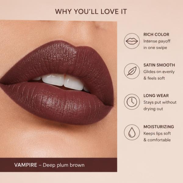 Makeup Revolution London Satin Kiss Lipstick Vampire Creamy Satin Finish Lip Color