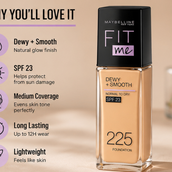 Maybelline New York Fit Me Dewy + Smooth Foundation 225 SPF 23 Normal to Dry Skin