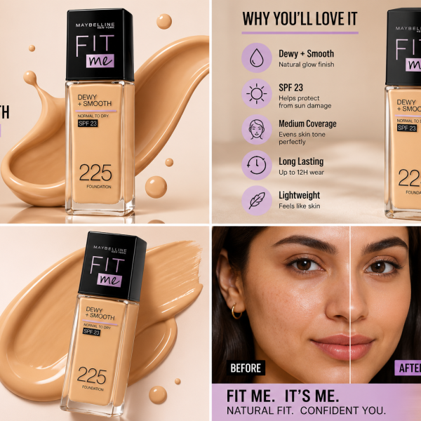 Maybelline New York Fit Me Dewy + Smooth Foundation 225 SPF 23 Normal to Dry Skin