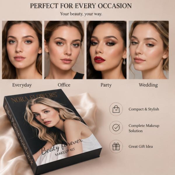 Nora Flowers All-in-1 Makeup Palette Notebook Beauty Kit Multi-Color Cosmetics Set