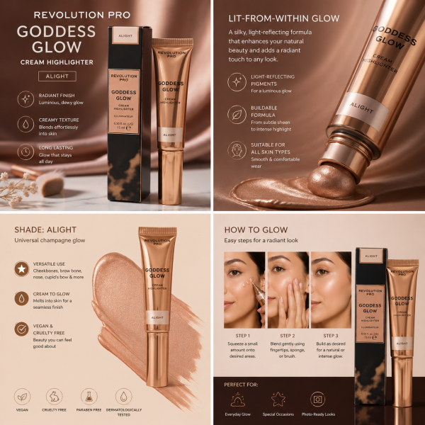 Revolution Pro Goddess Glow Cream Highlighter Alight Radiant Illuminating Face Highlighter