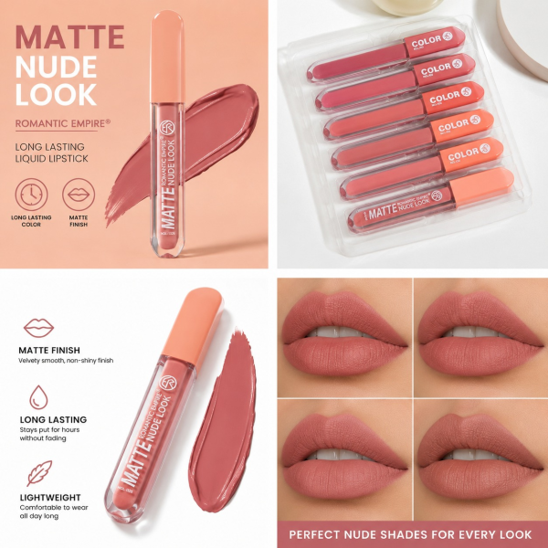 Romantic Empire Matte Nude Look Liquid Lipstick Long Lasting Velvet Lip Color