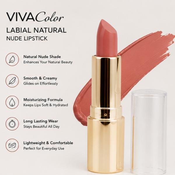 Viva Color Labial Natural Nude Lipstick 3.5g Smooth Matte Nude Lip Color