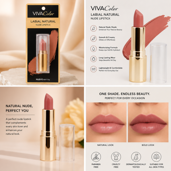 Viva Color Labial Natural Nude Lipstick 3.5g Smooth Matte Nude Lip Color