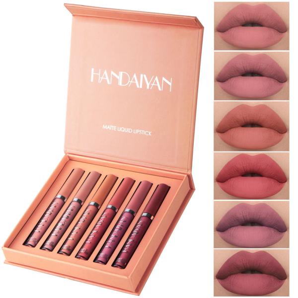 Handaiyan 6-Piece Lip Gloss Set - Velvet Moisturizing Waterproof Matte Lipstick Kit with Non-Stick Formula