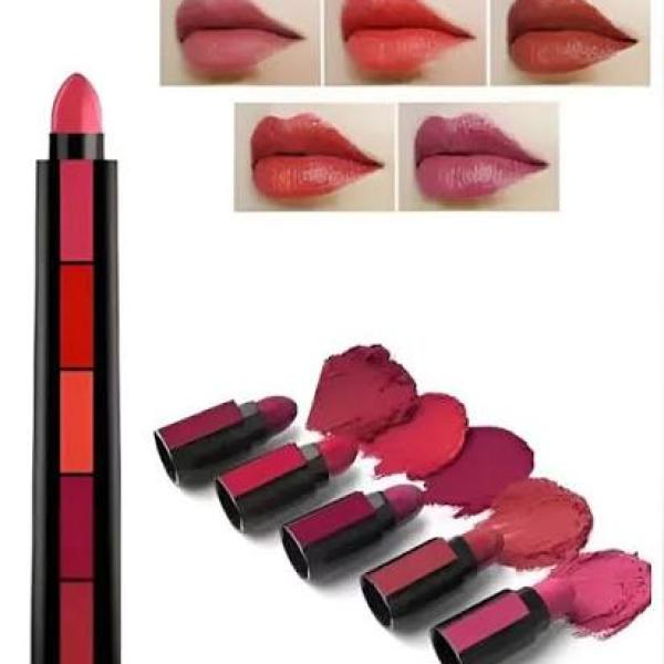 5 in 1 Matte Lipstick Set with Red, Brown, Nude, Pink & Maroon Shades - Long-Lasting Creamy Waterproof Lip Gloss