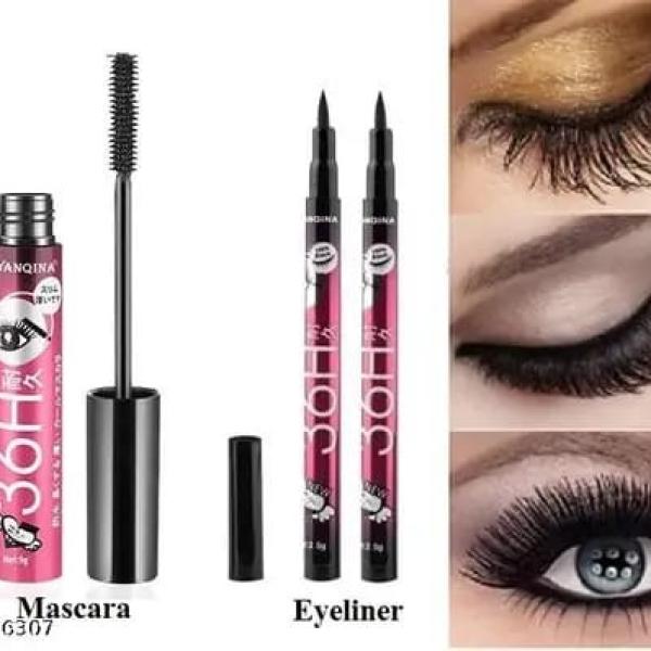 Pack of 2 Liquid Eyeliner Pencil and Waterproof Mascara Set for Makeup Beauty