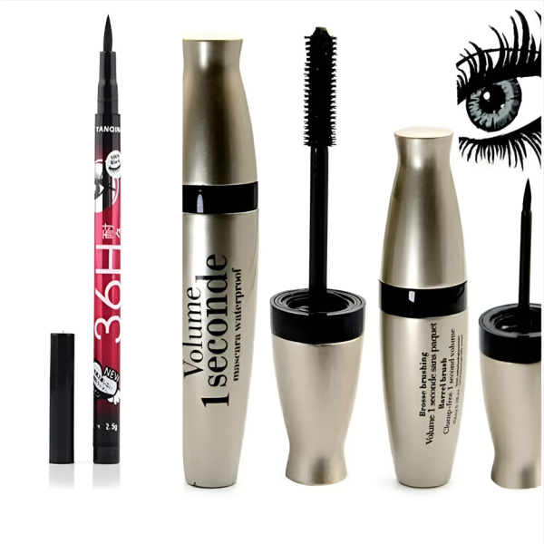 Yanqina Volume Waterproof Mascara & Eyeliner Set with 36h Long-Lasting Liner