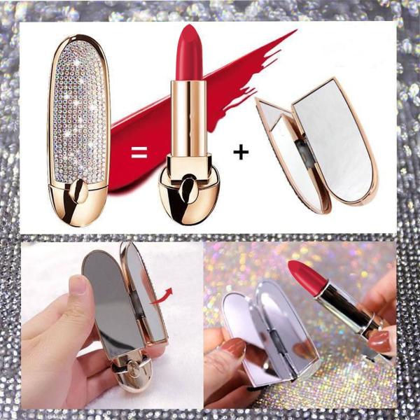 Hengfeng Diamond Radiance Matte Lipstick with Built-In Mirror - Long-Wear Velvet Finish