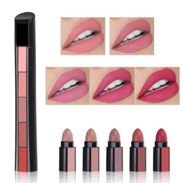 5 in 1 Matte Lipstick Set - Long Lasting, Waterproof & Smooth Finish Multi-Shade Lipstick for All Skin Tones