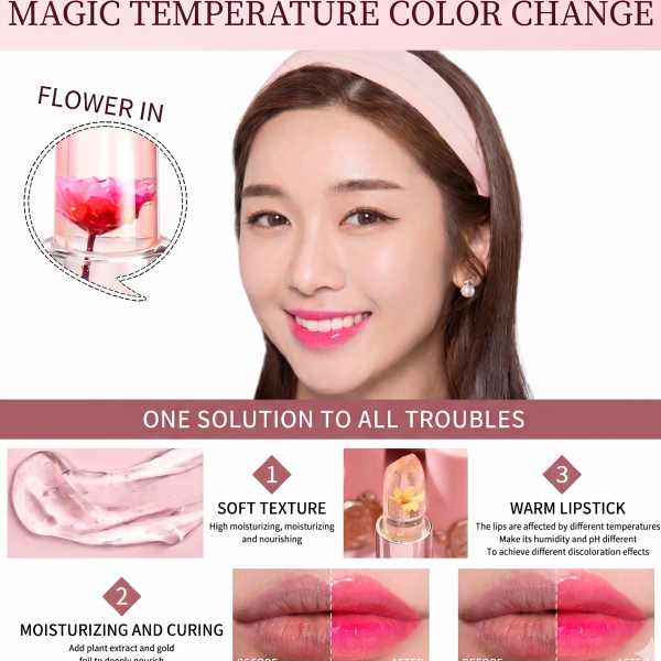 Magic Temperature Color Changing Flower Jelly Lipstick - Waterproof Glossy Crystal Balm