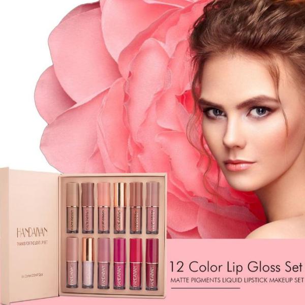 HANDAIYAN 12 Colors Matte Liquid Lipstick Set - Velvet Lip Gloss Combo