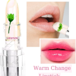 Transparent Flower Jelly Lipstick with Temperature-Activated Color Change, Long-Lasting and Waterproof, Peach Grape Lemon Flavors