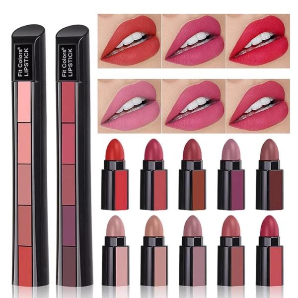 5 in 1 Mini Pen Lipstick Set - Multicolor Matte Lipsticks with Gloss and Lip Oil