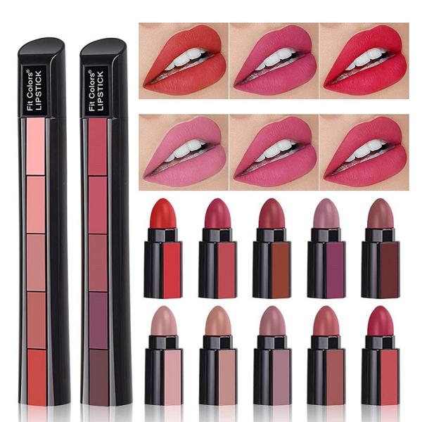 5 in 1 Matte Lipstick Set - Long Lasting, Waterproof & Smooth Finish Multi-Shade Lipstick for All Skin Tones