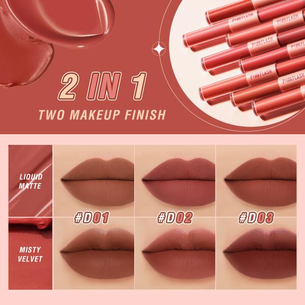 PinkFlash Duo 2-in-1 Liquid Matte Lipstick with Misty Effect PF-L13
