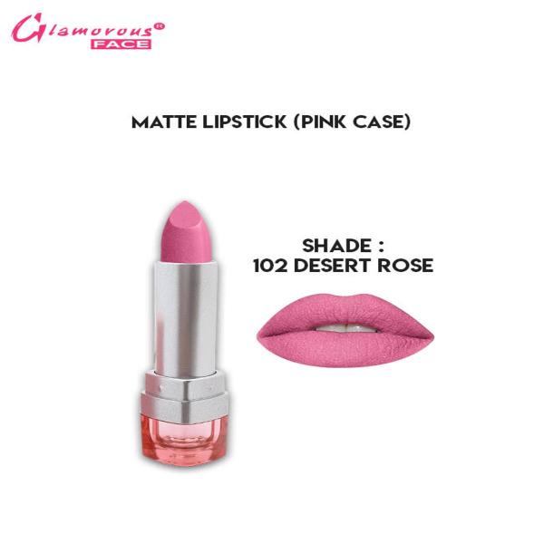 Glamorous Face Matte Lipstick with Vitamin E & Aloe Vera - Pink Case