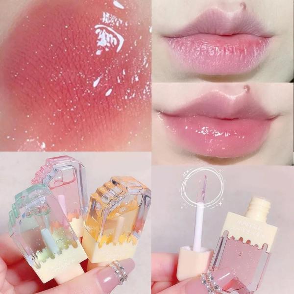 Ice Cream Shape Lip Gloss Lip Balm with Pink Shiny Waterproof Finish