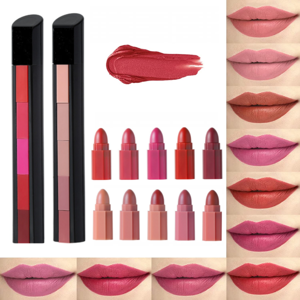 Beautious 5 in 1 Matte Lipstick Kit - 5 Shades in Poppy and Nude Variants
