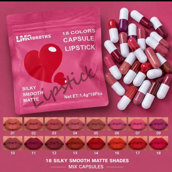 18 Colors Capsule Lipstick Set – Silky Smooth Matte Finish with Mixed Pink, Nude & Red Shades