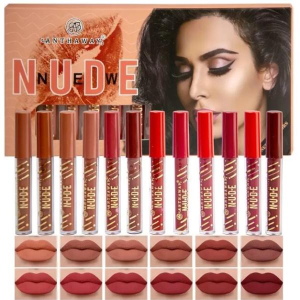 Beautious Matte Lipgloss Set of 12 - Nude and Reddish Shades