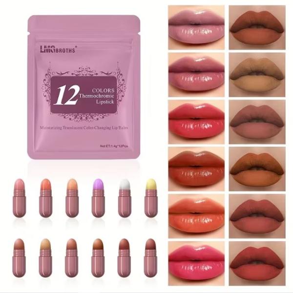 LMG Broths 12 PC Mini Capsule Moisturizing Color Changing Lipstick & Lip Balm Set