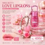 Miss Betty Love Lip Gloss Keychain with Glitter - Moisturizing, Cute Heart Charm
