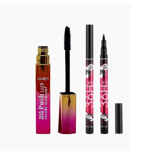 Natural 2-In-1 Mascara and Liquid Eyeliner Combo for Women - Long Lasting Smooth Finish