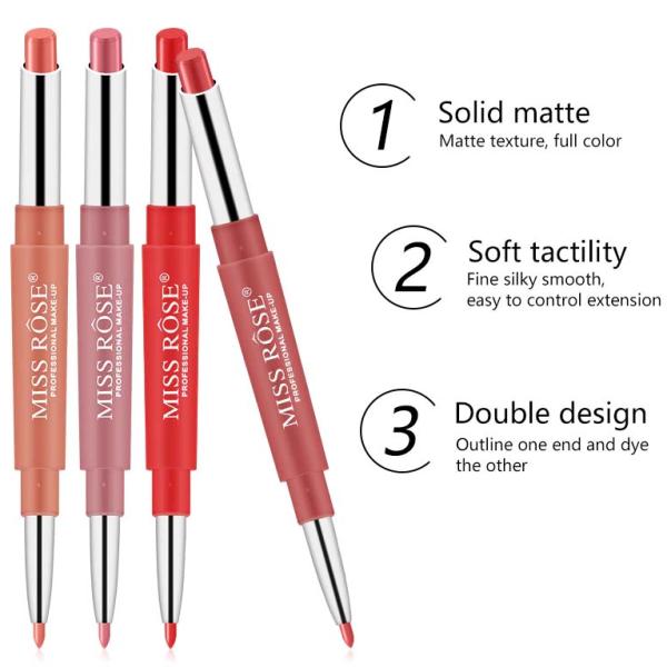 MISS ROSE 2-in-1 Lip Liner and Lipstick - Waterproof, High Pigment