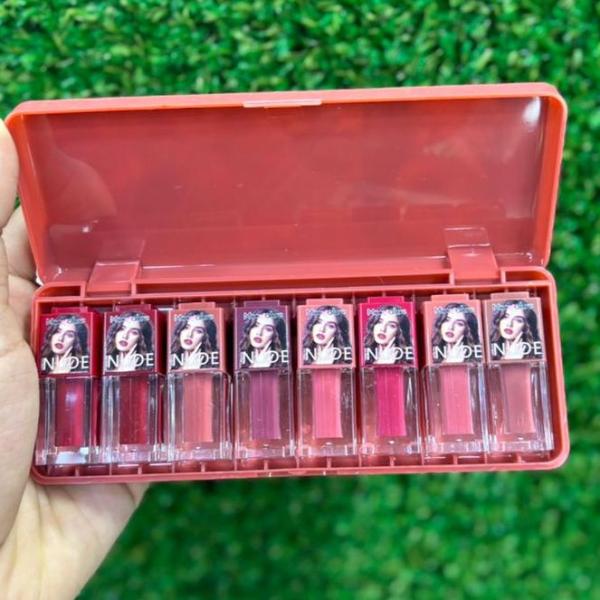 Mini Size Matte Nude Lip Gloss Set 8 Pieces - Liquid Lipsticks in Dark Nude Shades