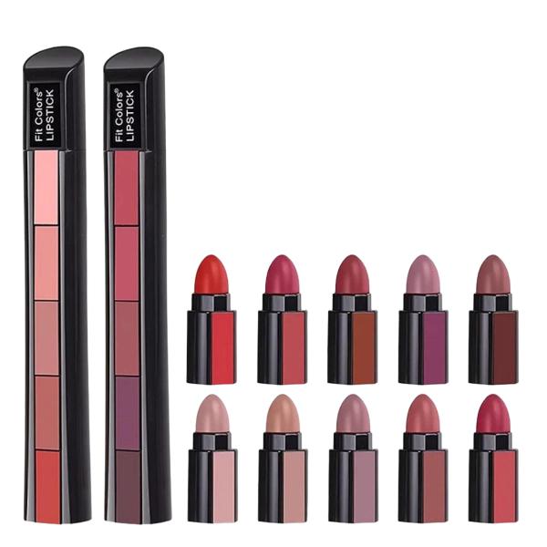 5 in 1 Mini Pen Lipstick Set - Multicolor Matte Lipsticks with Gloss and Lip Oil