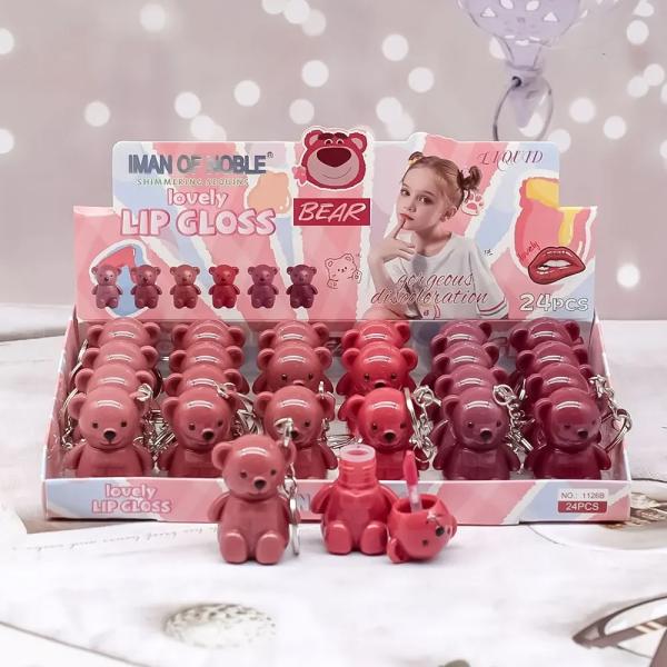 Gloss Texture Lip Glaze with Velvet Lip Bear Keychain - Long Lasting Lipstick for Women and Girls