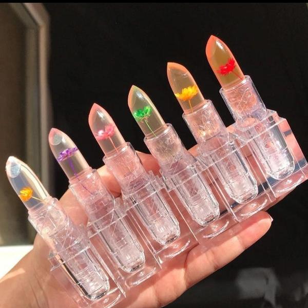 Magic Temperature Color Changing Lipstick 6-Pack with Real Flower in Transparent Jelly Balm