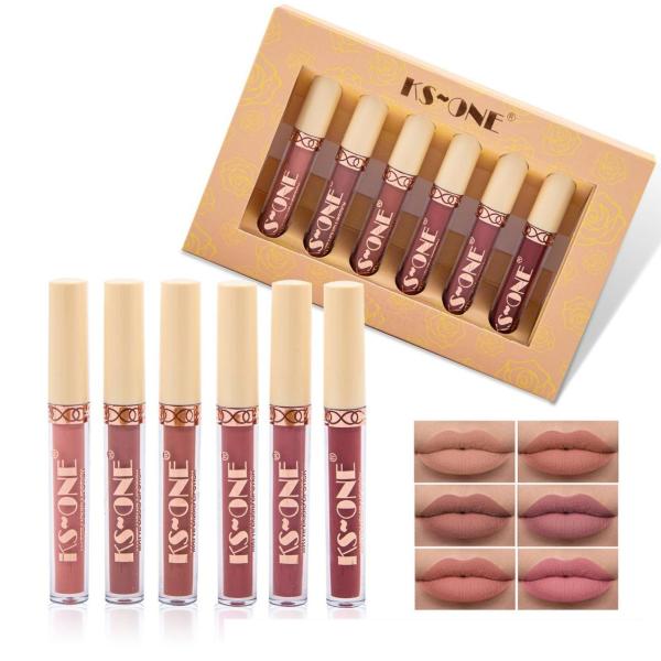 6-Piece Nude Lipstick Liquid Velvet Matte Gloss Set for Women
