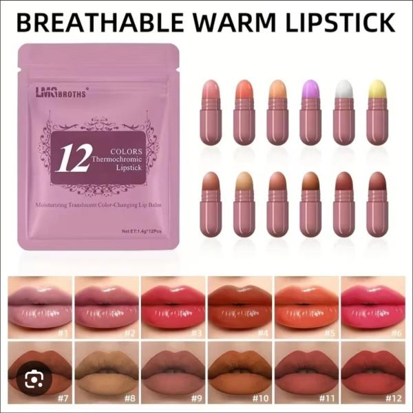 Mini Beauty Pods with 12 Shades in One Pouch - Thermochromic, Moisturizing Lip Tint Capsules with Starry Packaging