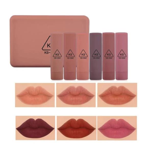 High Quality Organic Matte Waterproof Lipstick Set with 6 Rich Nourishing Shades