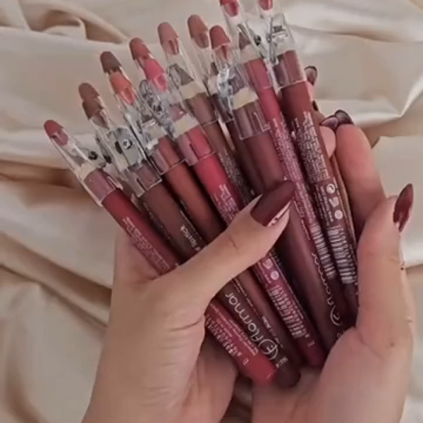 Pack of 6 or 12 Nude Matte Waterproof Lip Liner Pencils in Dark Shades
