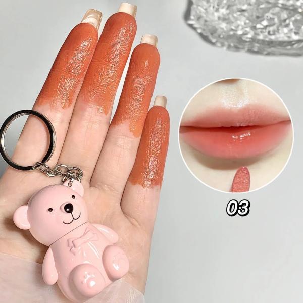 Gloss Texture Lip Glaze with Velvet Bear Keychain – Long-Lasting Lip Mud Lipstick for Women and Girls