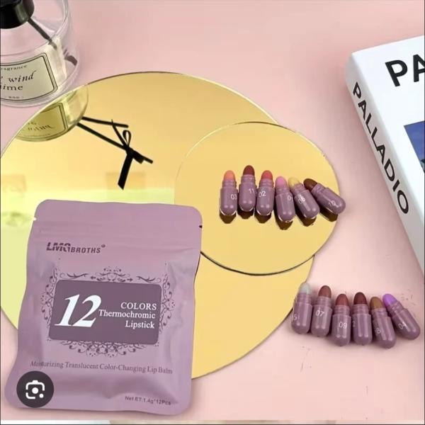Mini Beauty Pods with 12 Shades in One Pouch - Thermochromic, Moisturizing Lip Tint Capsules with Starry Packaging