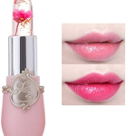 Transparent Flower Jelly Lipstick with Temperature-Activated Color Change, Long-Lasting and Waterproof, Peach Grape Lemon Flavors