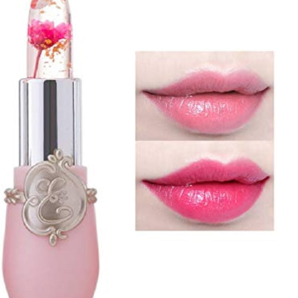 Transparent Flower Jelly Lipstick with Temperature-Activated Color Change, Long-Lasting and Waterproof, Peach Grape Lemon Flavors
